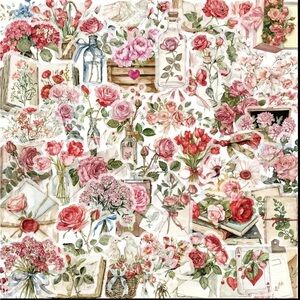 Set of 50 Red & Pink Rose Stickers Love Letters Books